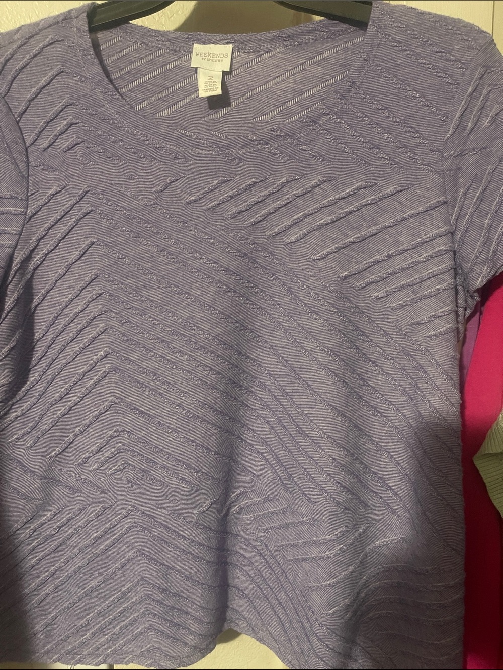 Weekends by Chico's Lavender Textured Short-Sleeve Top